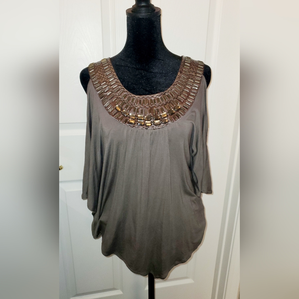 Elegant Embellished Women's Blouse in Brownish Gray- WORN ONCE